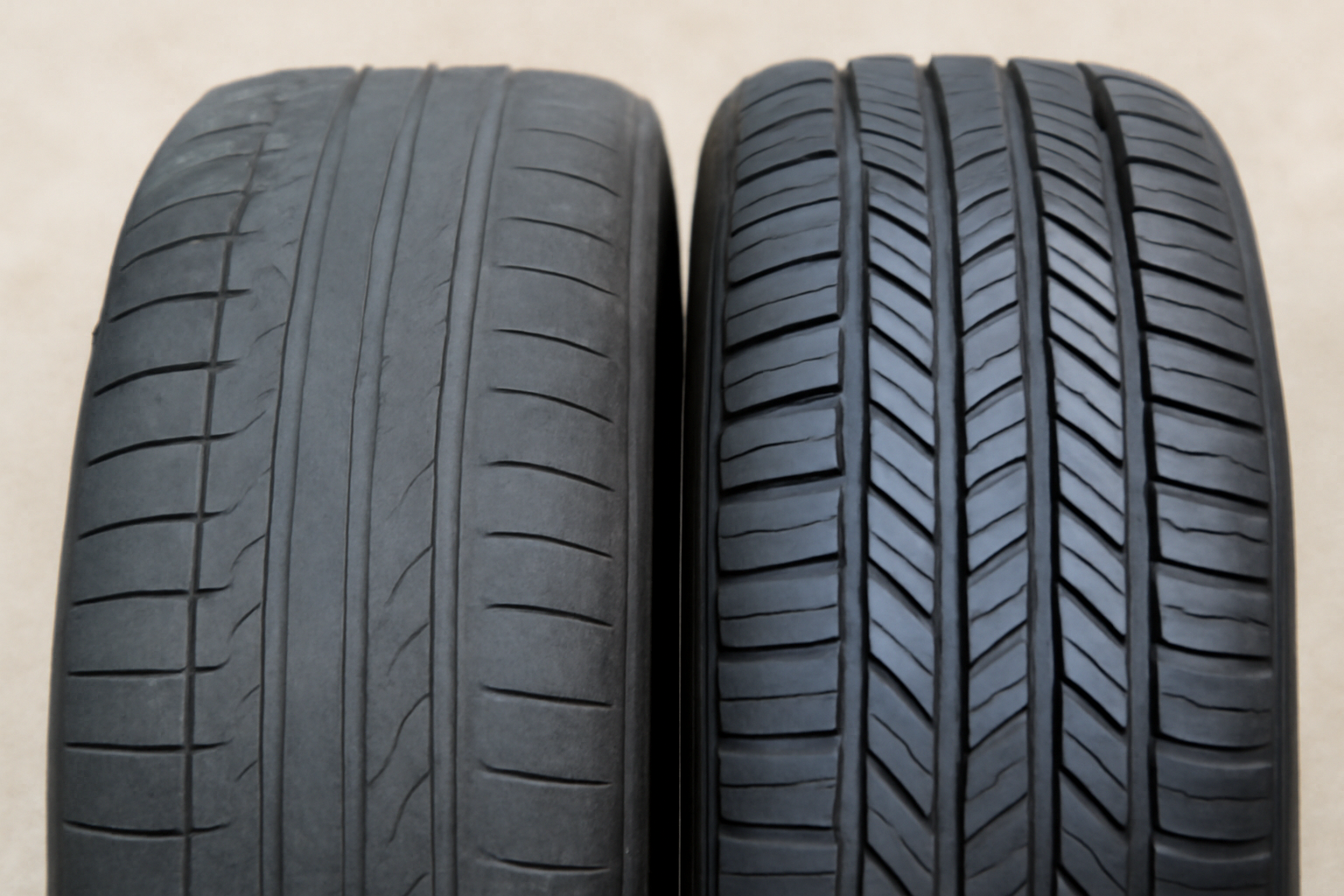 مقایسه لاستیک سالم و لاستیک با آج نامتقارن