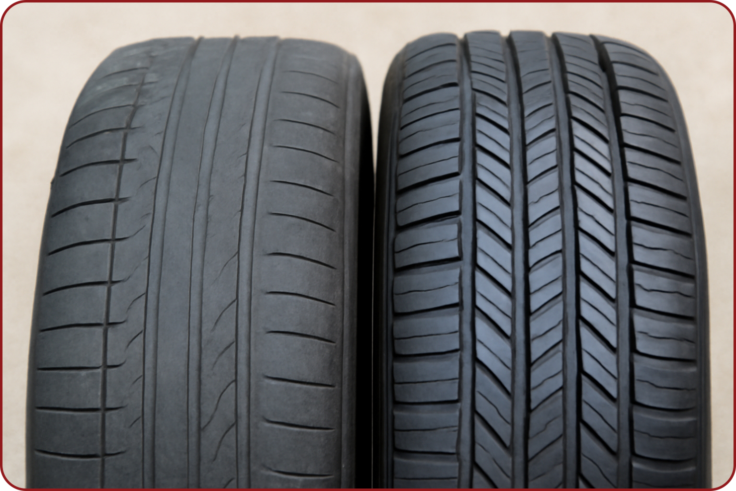 مقایسه لاستیک سالم و لاستیک با آج نامتقارن