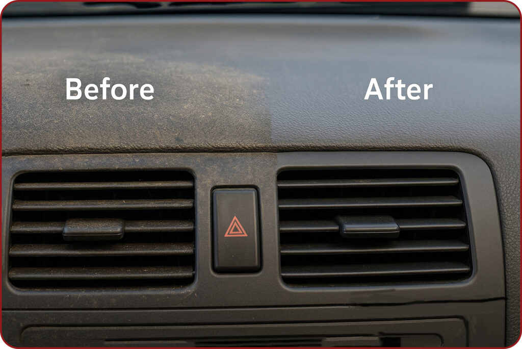 قبل و بعد از استفاده از اسپری داشبورد نورامکس