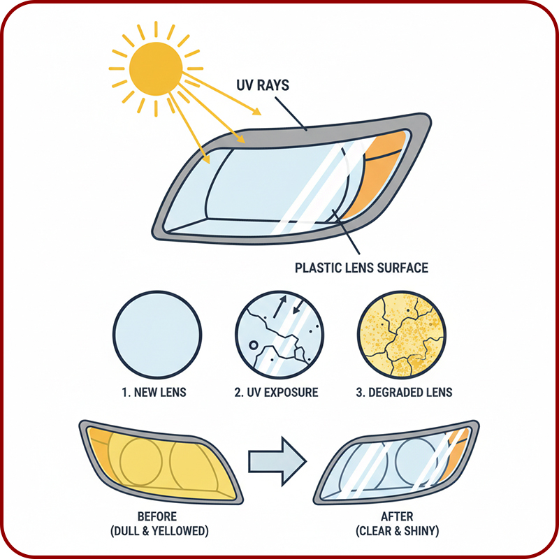 تاثیر نور آفتاب در زرد شدن چراغ ماشین
